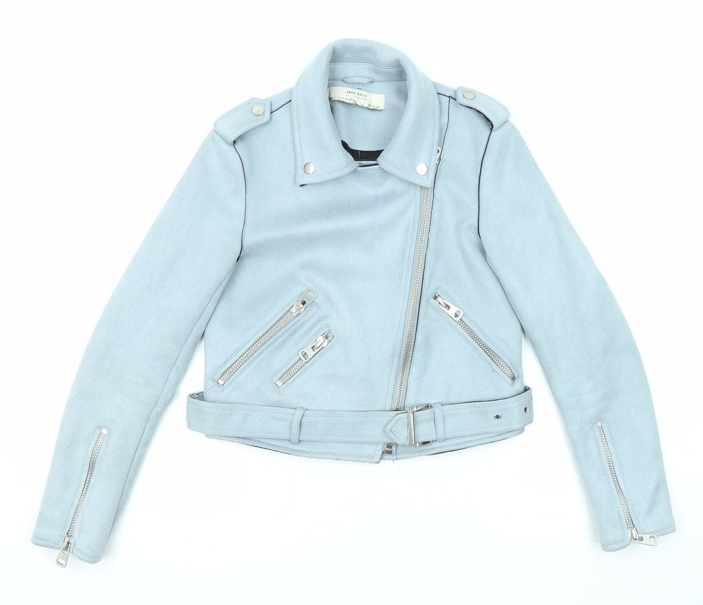 Womens UK Size XS Zara Blue Biker Coat