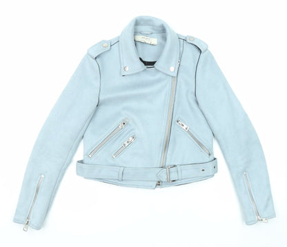 Womens UK Size XS Zara Blue Biker Coat