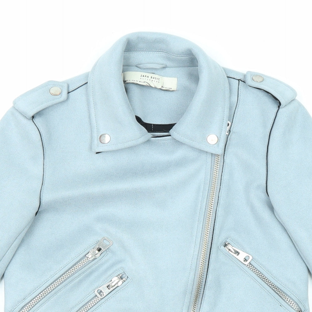 Womens UK Size XS Zara Blue Biker Coat