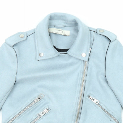 Womens UK Size XS Zara Blue Biker Coat