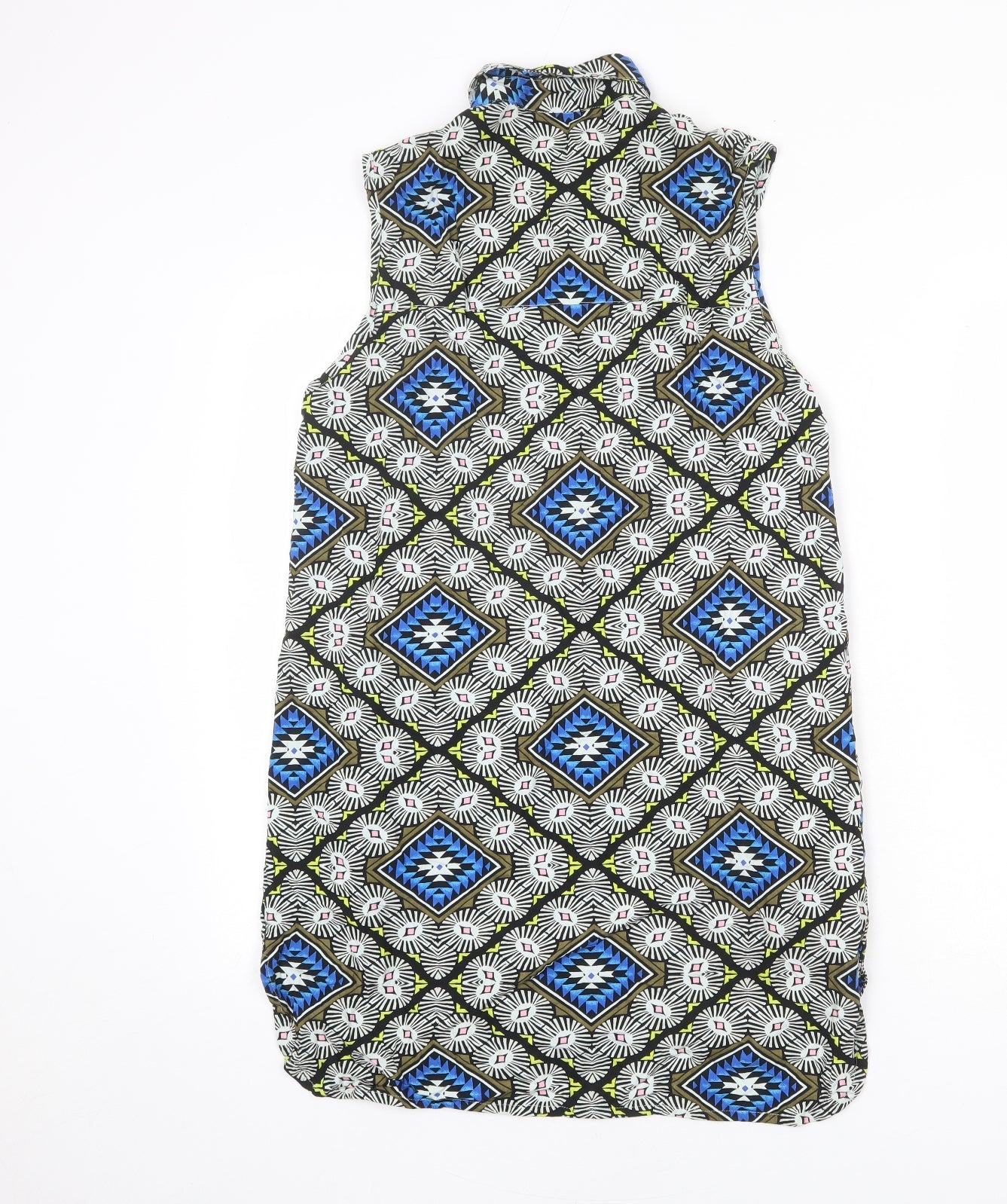 Daisy Street Womens Multicoloured Geometric Viscose Shift Size 8 Collared Button