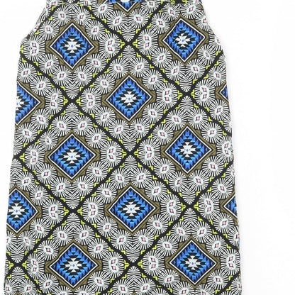 Daisy Street Womens Multicoloured Geometric Viscose Shift Size 8 Collared Button