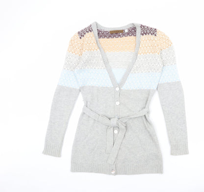 Fenn Wright Manson Womens Grey V-Neck Geometric Nylon Cardigan Jumper Size 10