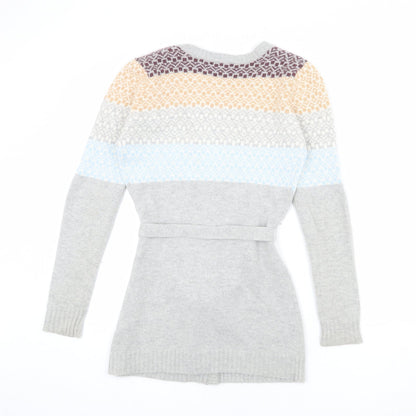 Fenn Wright Manson Womens Grey V-Neck Geometric Nylon Cardigan Jumper Size 10