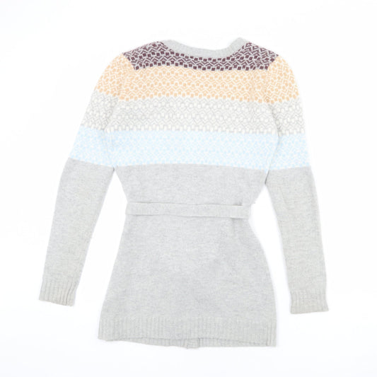 Fenn Wright Manson Womens Grey V-Neck Geometric Nylon Cardigan Jumper Size 10