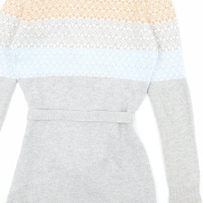 Fenn Wright Manson Womens Grey V-Neck Geometric Nylon Cardigan Jumper Size 10