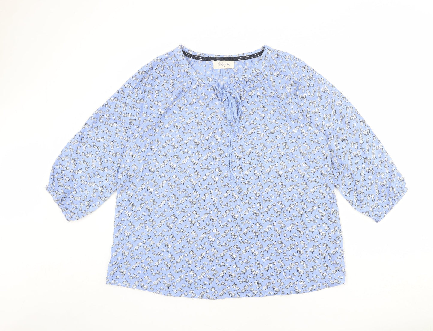 Autonomy Womens Blue Floral Viscose Basic Blouse Size M V-Neck