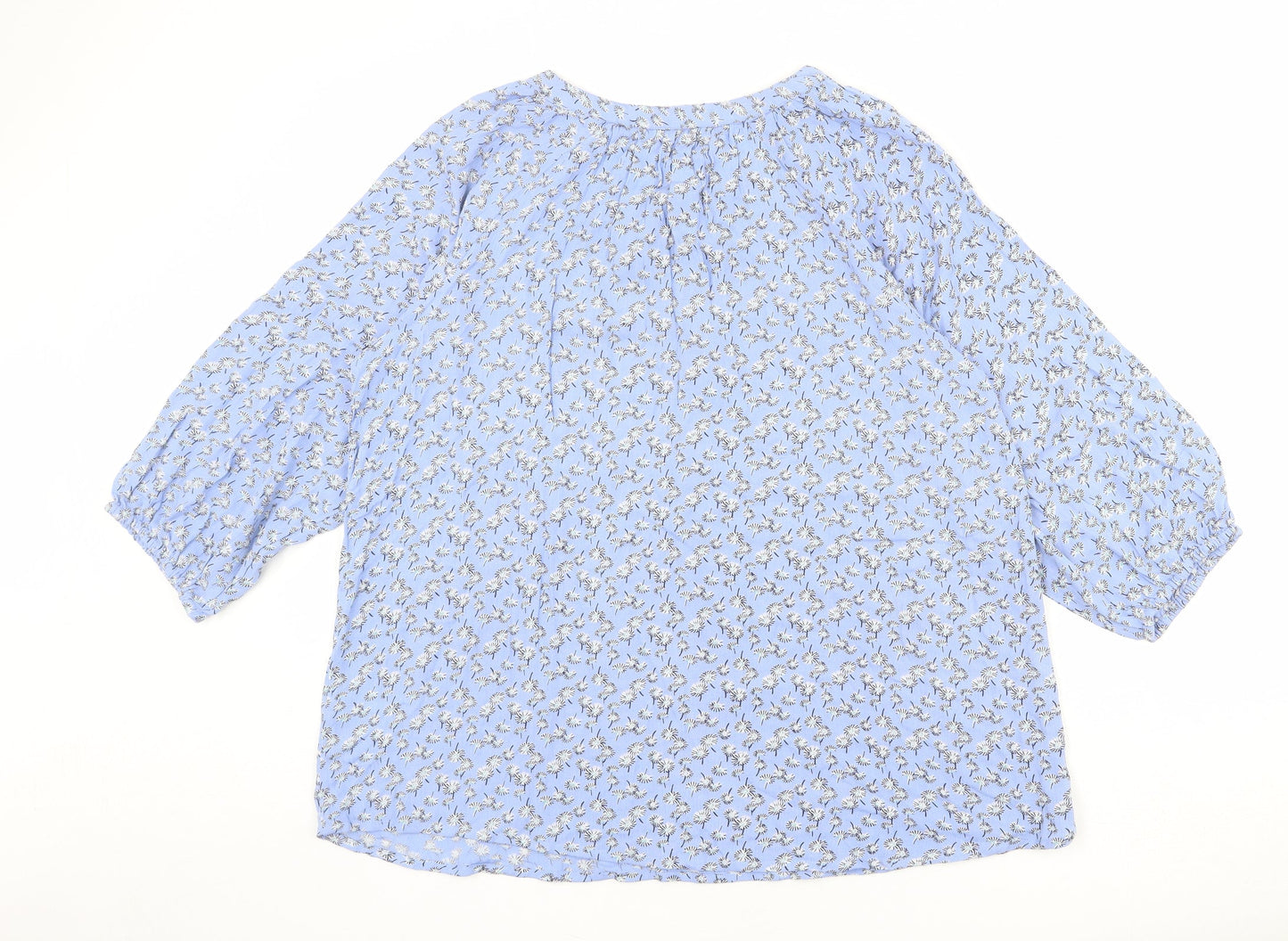 Autonomy Womens Blue Floral Viscose Basic Blouse Size M V-Neck