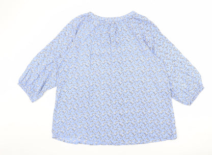 Autonomy Womens Blue Floral Viscose Basic Blouse Size M V-Neck