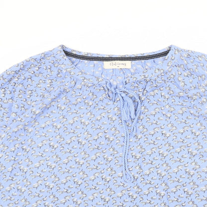 Autonomy Womens Blue Floral Viscose Basic Blouse Size M V-Neck