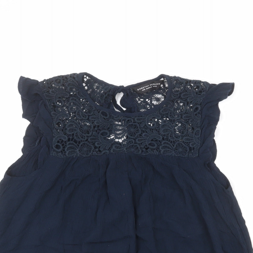 Womens UK Size 12 Dorothy Perkins Blue Basic Blouse