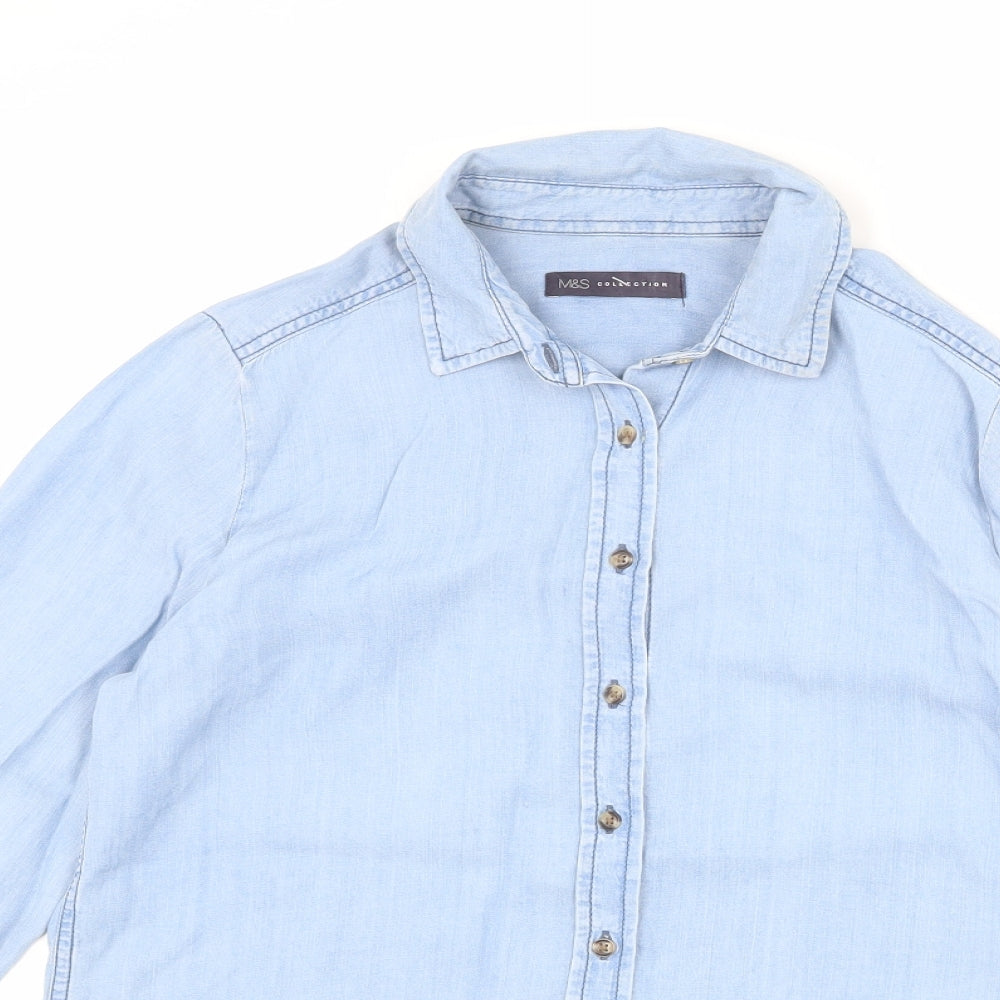 Womens UK Size 10 Marks and Spencer Blue Basic Button-Up