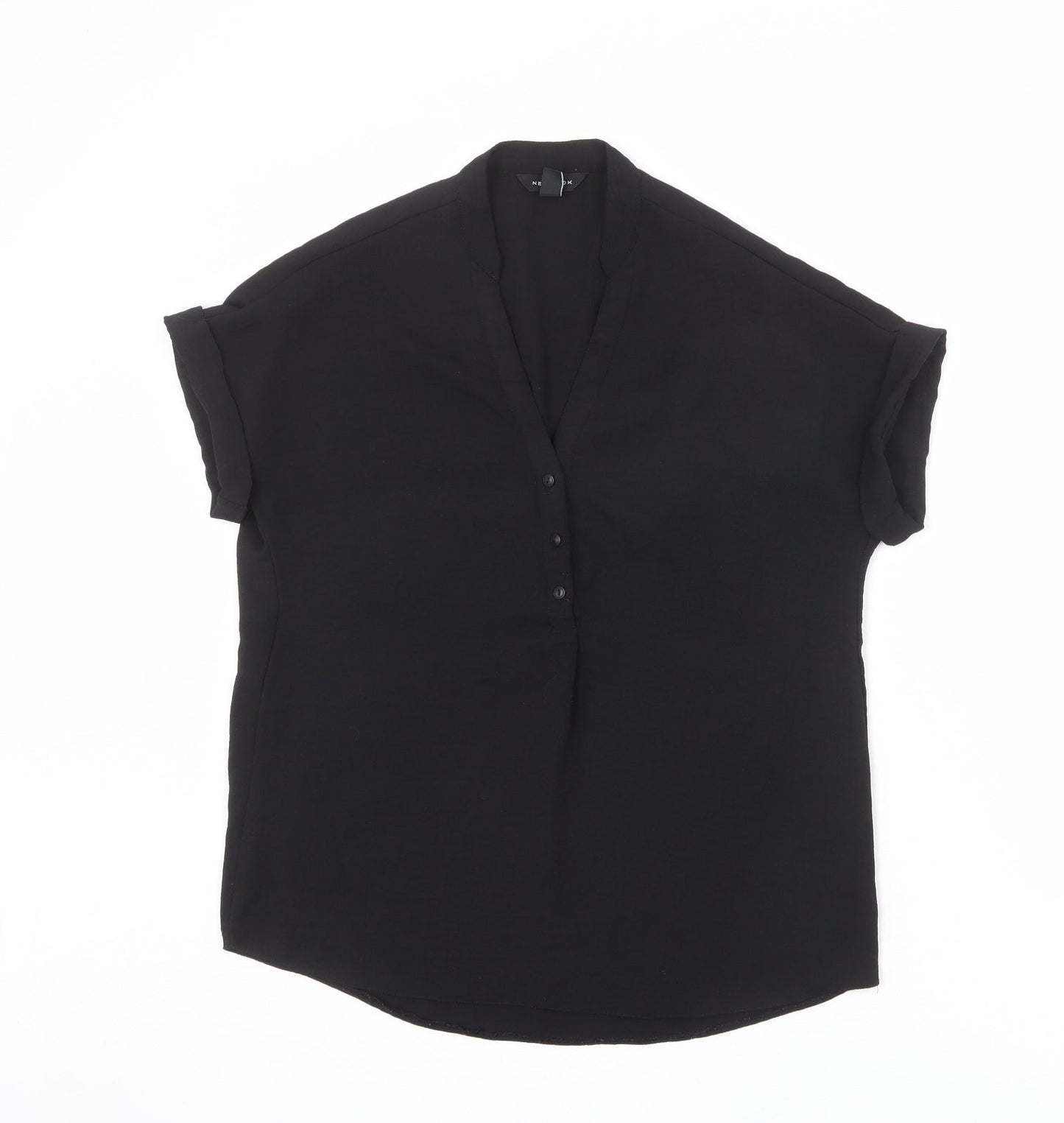 New Look Womens Black Polyester Basic Blouse Size 6 V-Neck