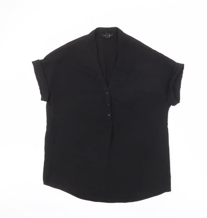 New Look Womens Black Polyester Basic Blouse Size 6 V-Neck
