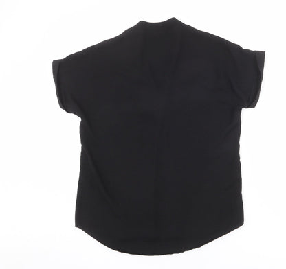 New Look Womens Black Polyester Basic Blouse Size 6 V-Neck