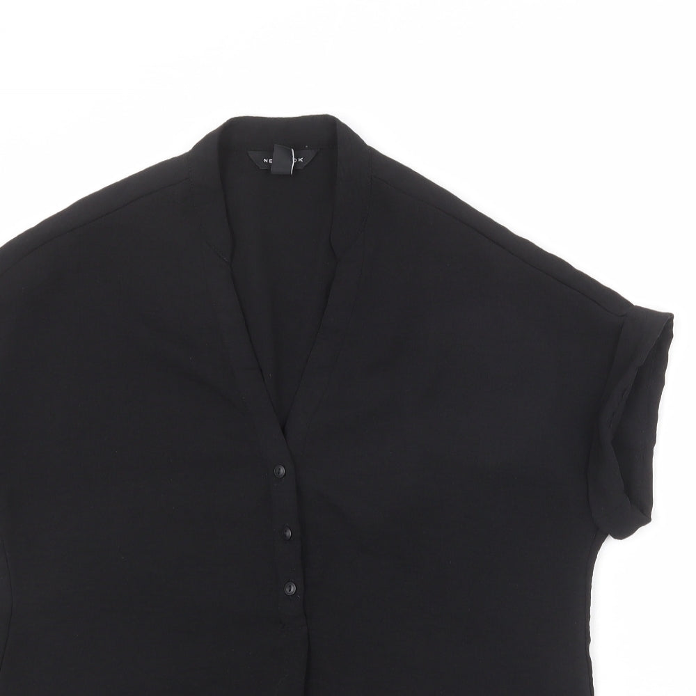 New Look Womens Black Polyester Basic Blouse Size 6 V-Neck