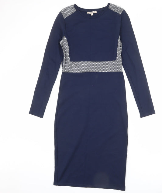 Limited Edition Womens Blue Geometric Viscose Sheath Size 8 Round Neck Pullover