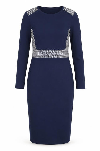 Limited Edition Womens Blue Geometric Viscose Sheath Size 8 Round Neck Pullover