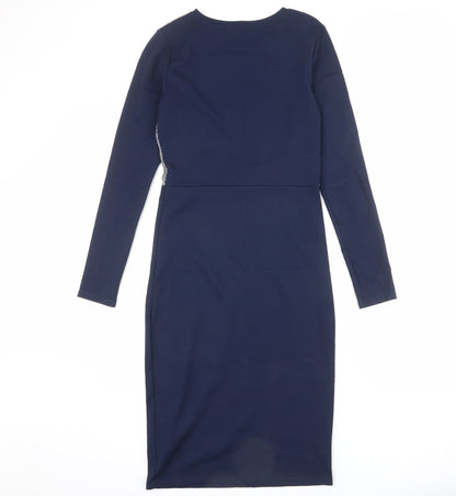 Limited Edition Womens Blue Geometric Viscose Sheath Size 8 Round Neck Pullover