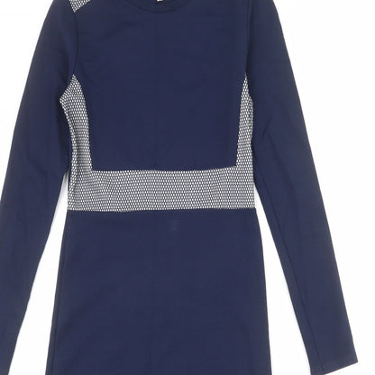 Limited Edition Womens Blue Geometric Viscose Sheath Size 8 Round Neck Pullover