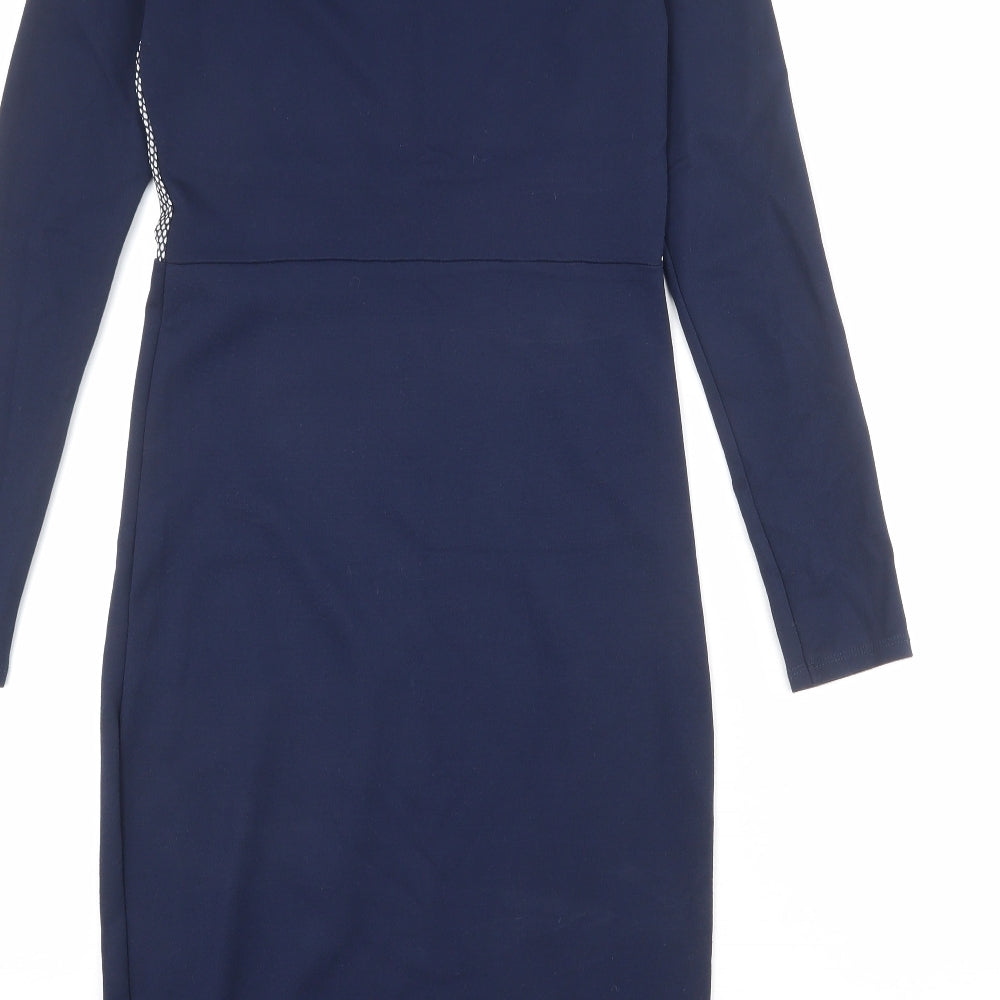 Limited Edition Womens Blue Geometric Viscose Sheath Size 8 Round Neck Pullover