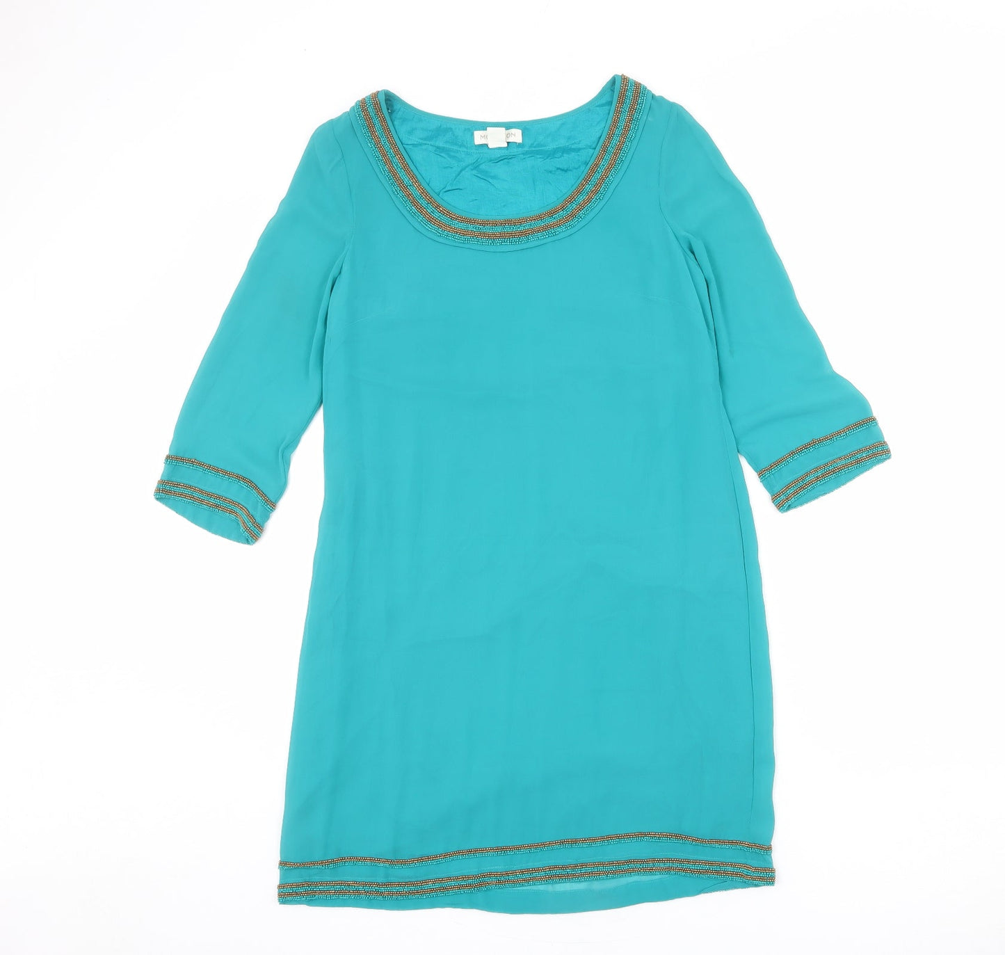 Monsoon Womens Green Polyester Shift Size 8 Boat Neck Pullover - Embellished