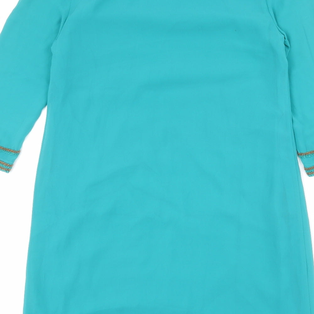 Monsoon Womens Green Polyester Shift Size 8 Boat Neck Pullover - Embellished