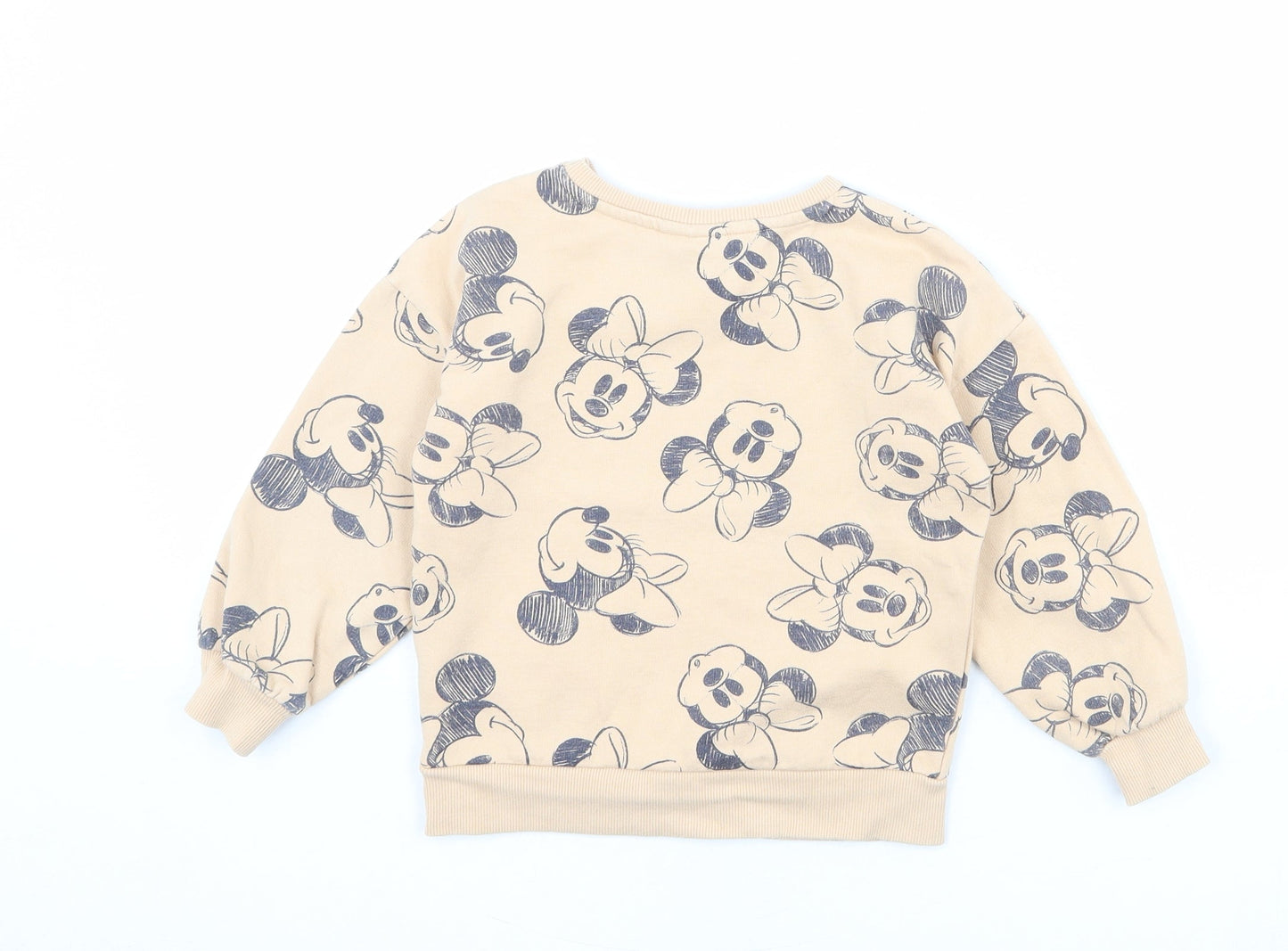 Disney Girls Beige Geometric Cotton Pullover Sweatshirt Size 7 Years Pullover - Minnie Mouse