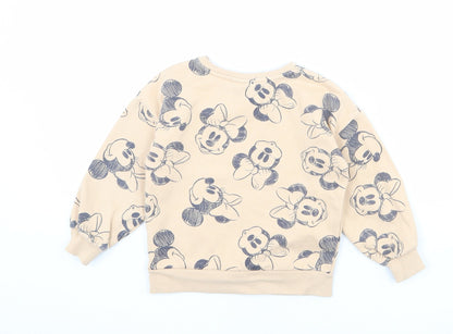 Disney Girls Beige Geometric Cotton Pullover Sweatshirt Size 7 Years Pullover - Minnie Mouse