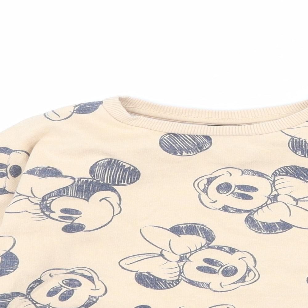 Disney Girls Beige Geometric Cotton Pullover Sweatshirt Size 7 Years Pullover - Minnie Mouse