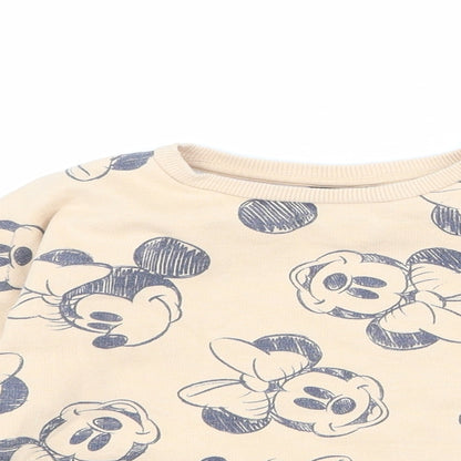 Disney Girls Beige Geometric Cotton Pullover Sweatshirt Size 7 Years Pullover - Minnie Mouse