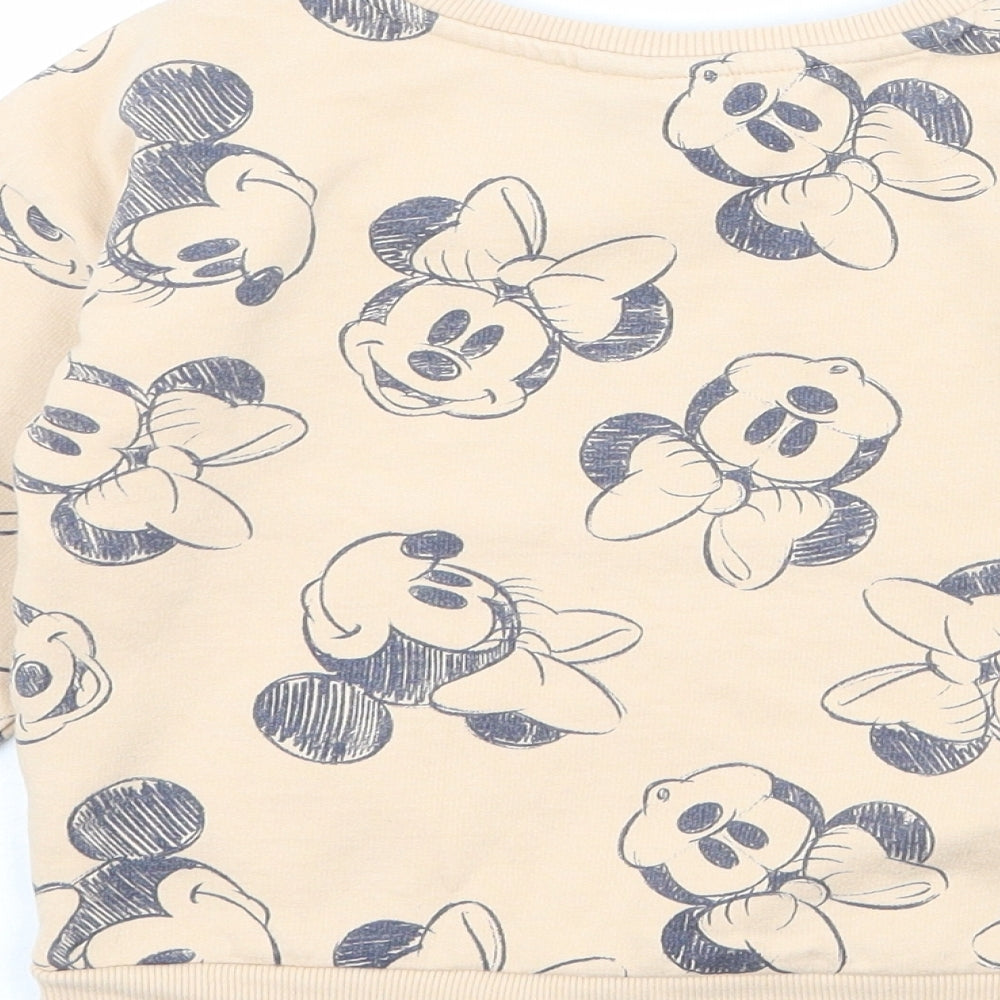 Disney Girls Beige Geometric Cotton Pullover Sweatshirt Size 7 Years Pullover - Minnie Mouse