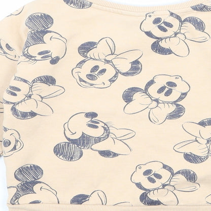 Disney Girls Beige Geometric Cotton Pullover Sweatshirt Size 7 Years Pullover - Minnie Mouse