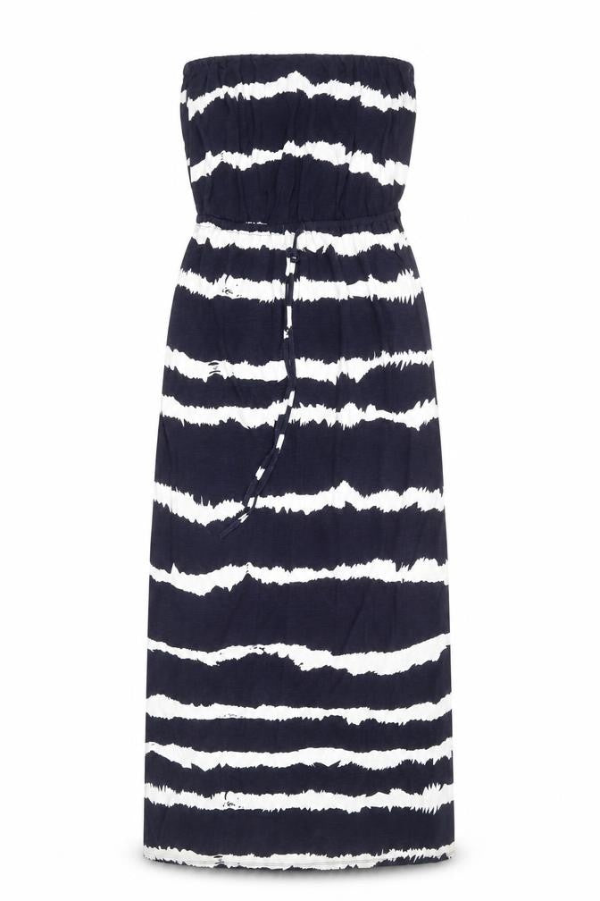 Monsoon Womens Blue Striped Viscose Maxi Size S Square Neck Pullover - Strapless