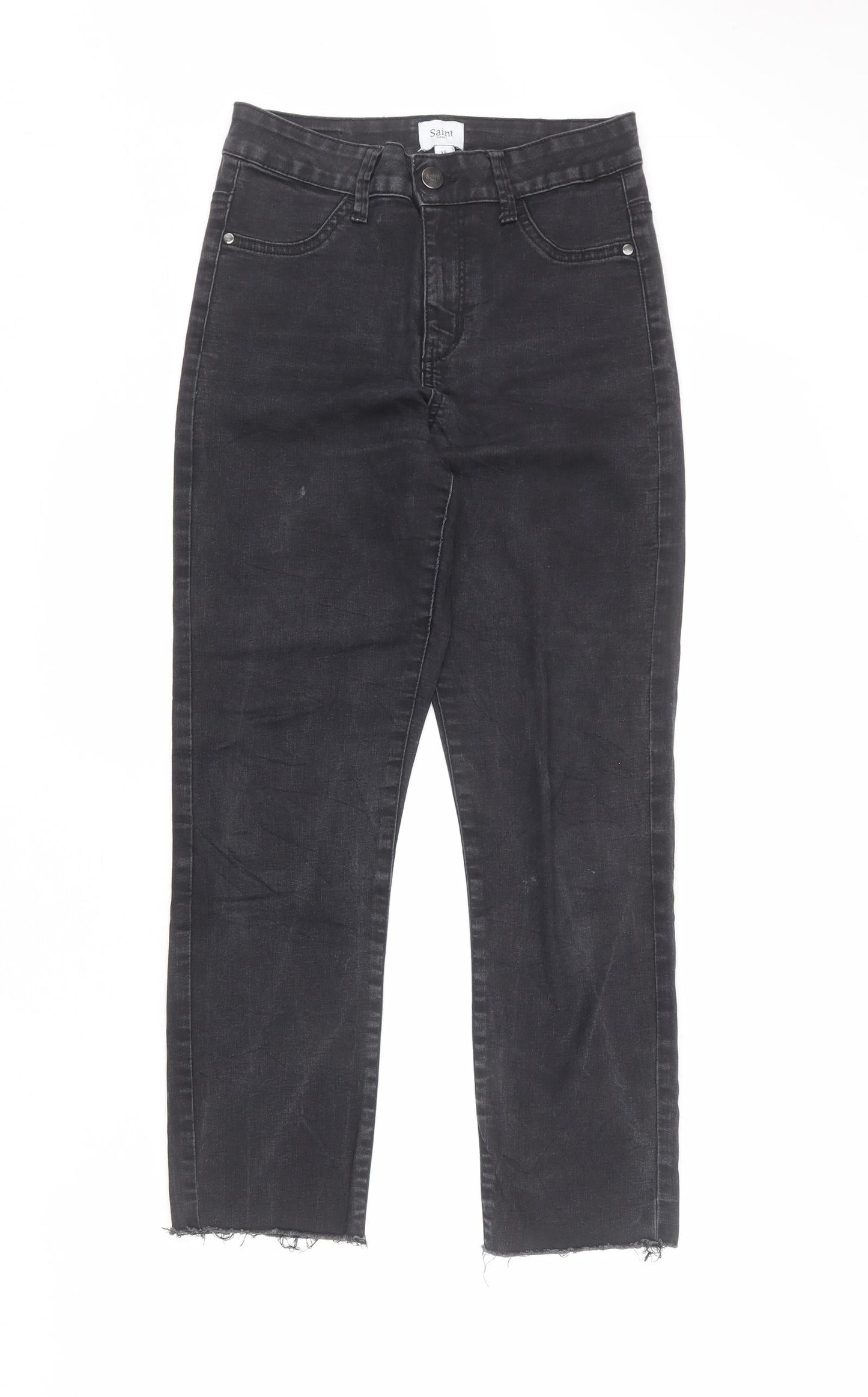 Saint Tropez Clothing Womens Black Cotton Straight Jeans Size XS L26 in Regular Zip - Raw Hem