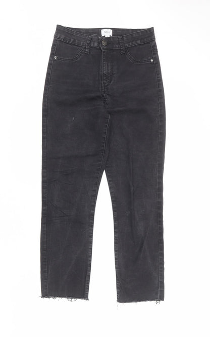 Saint Tropez Clothing Womens Black Cotton Straight Jeans Size XS L26 in Regular Zip - Raw Hem