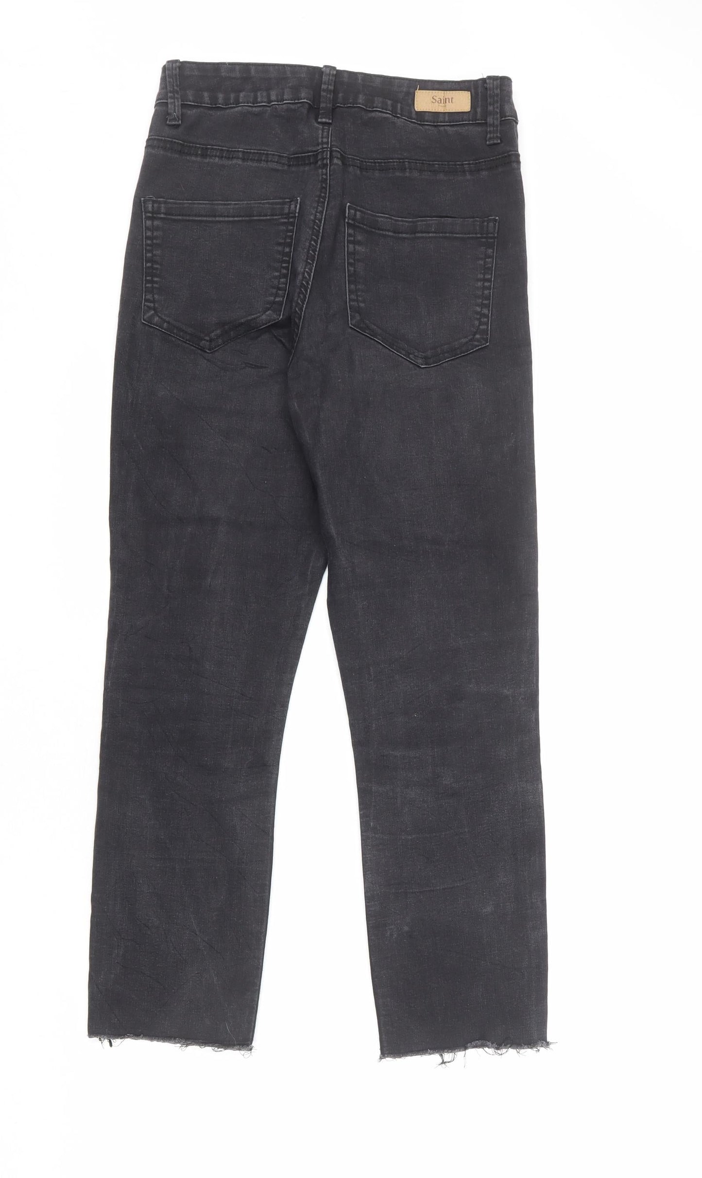 Saint Tropez Clothing Womens Black Cotton Straight Jeans Size XS L26 in Regular Zip - Raw Hem