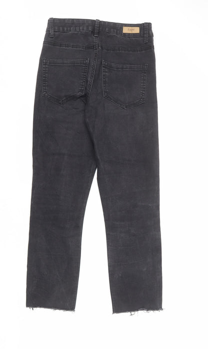 Saint Tropez Clothing Womens Black Cotton Straight Jeans Size XS L26 in Regular Zip - Raw Hem