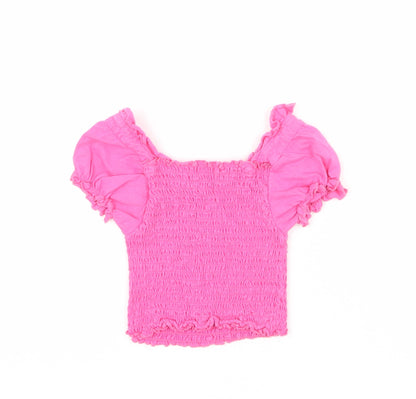 Studio Girls Pink 100% Cotton Cropped Blouse Size 8-9 Years Square Neck Pullover