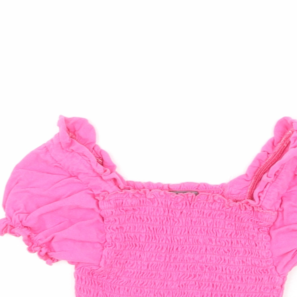 Studio Girls Pink 100% Cotton Cropped Blouse Size 8-9 Years Square Neck Pullover