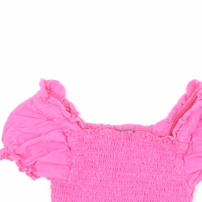 Studio Girls Pink 100% Cotton Cropped Blouse Size 8-9 Years Square Neck Pullover