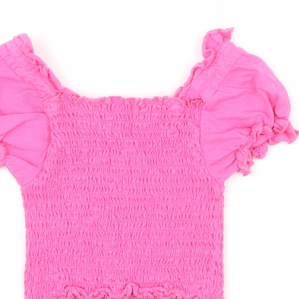 Studio Girls Pink 100% Cotton Cropped Blouse Size 8-9 Years Square Neck Pullover