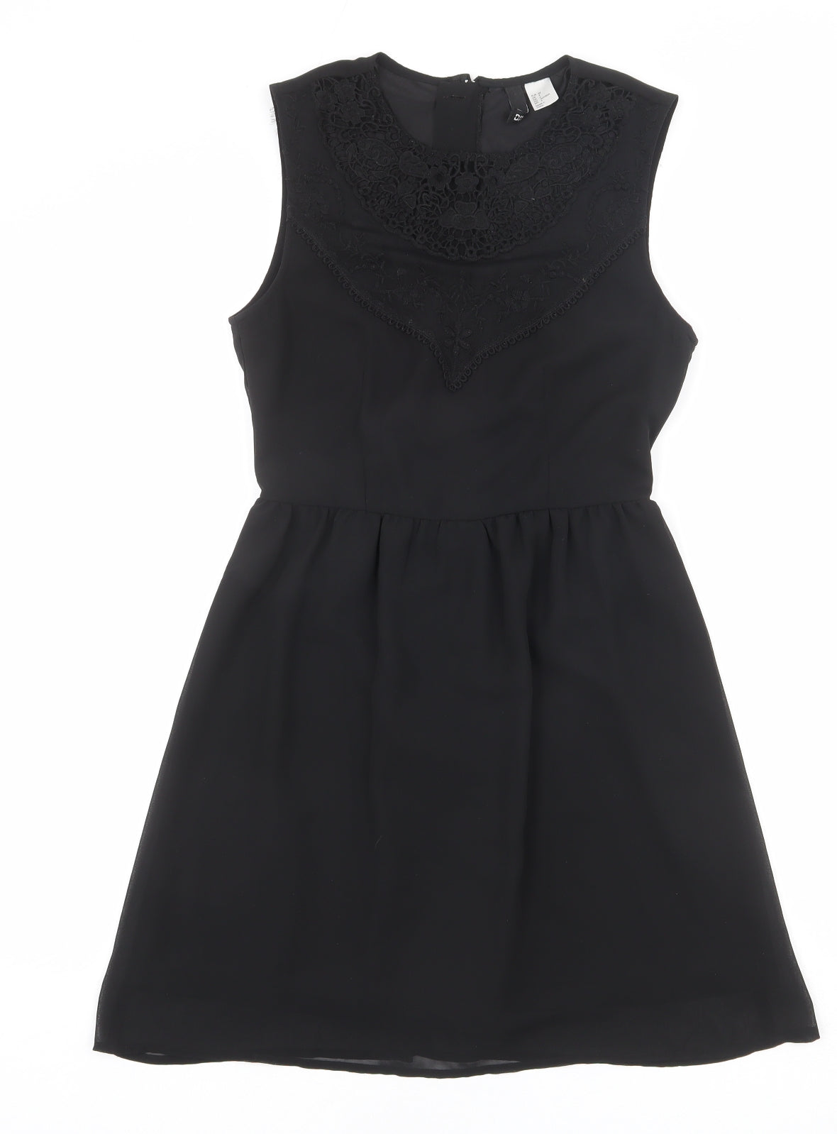 Divided by H&M Womens Black Polyester A-Line Size 8 Round Neck Zip - Crochet Detail