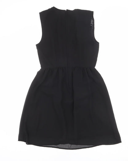 Divided by H&M Womens Black Polyester A-Line Size 8 Round Neck Zip - Crochet Detail