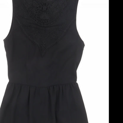 Divided by H&M Womens Black Polyester A-Line Size 8 Round Neck Zip - Crochet Detail
