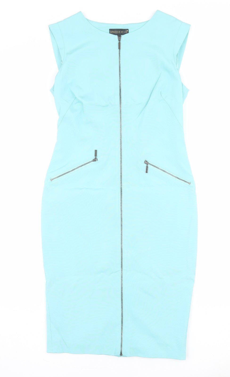 Per Una Womens Blue Acetate Shift Size 8 Round Neck Zip