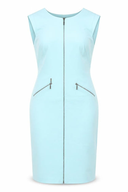 Per Una Womens Blue Acetate Shift Size 8 Round Neck Zip