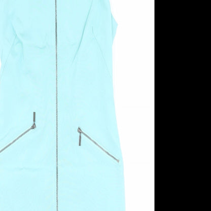 Per Una Womens Blue Acetate Shift Size 8 Round Neck Zip
