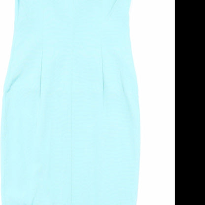 Per Una Womens Blue Acetate Shift Size 8 Round Neck Zip