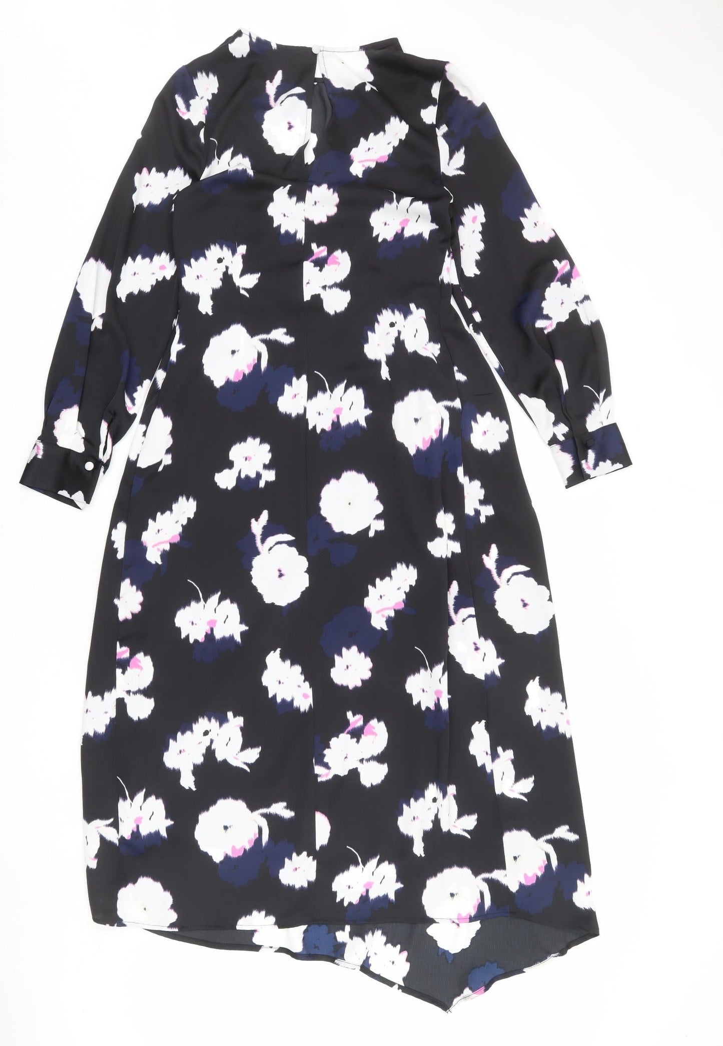 Marks and Spencer Womens Black Floral Polyester A-Line Size 8 V-Neck Zip